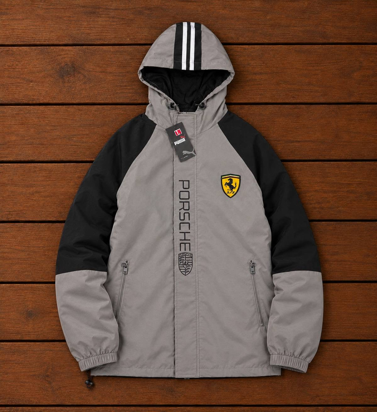 PORSCHE GREY HOODED JACKET