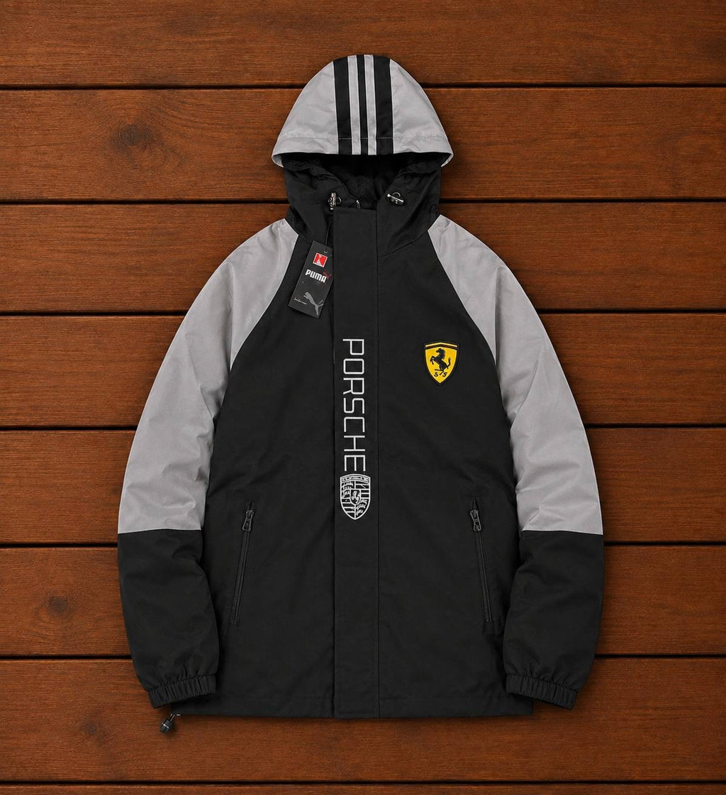 PORSCHE BLACK GREY HOODED JACKET