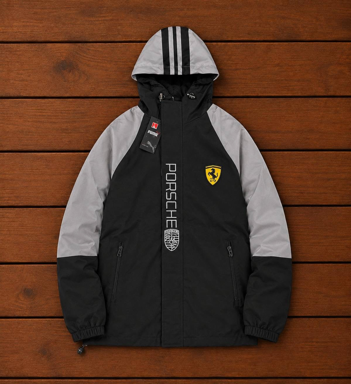 PORSCHE BLACK GREY HOODED JACKET